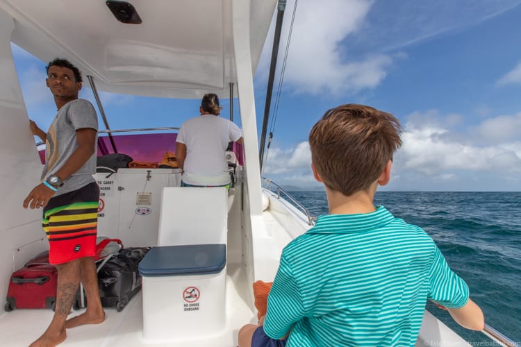 Seychelles with kids - On the boat to Praslin Island