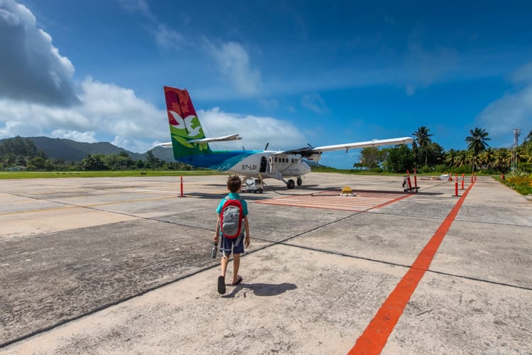 Around the world - Heading to the plane in Praslin Island, Seychelles