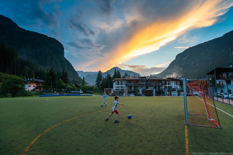 Val di Fassa - Playing football until dark in Canazei
