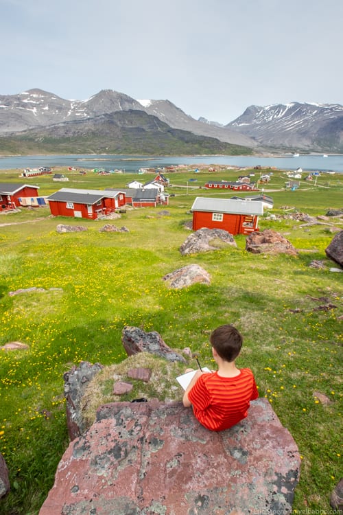 Gift Guide - My son sketching in Greenland in his Nomatic notebook