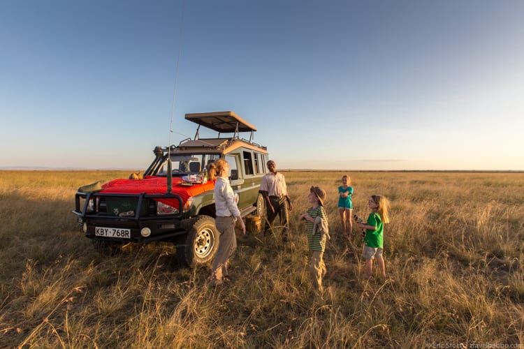 safari tips - Having fun with our guide in Kenya's Masai Mara in the late afternoon