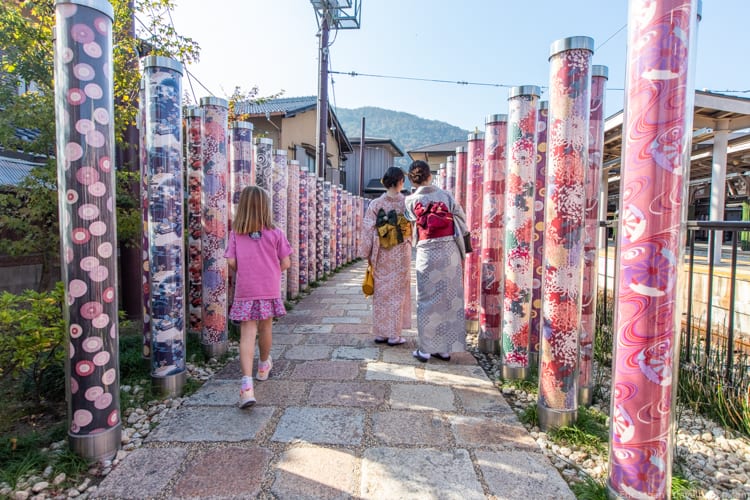 Kyoto with kids - A colorful path at Arashiyama Station