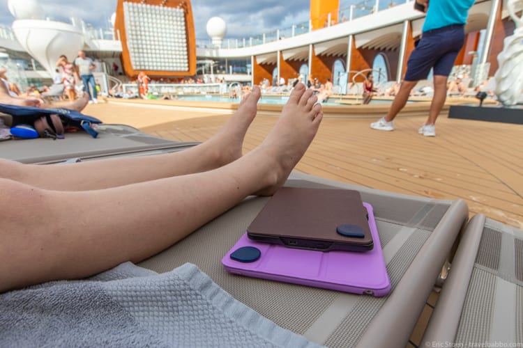 Adero - My Kindle and my daughter's iPad by the pool on our cruise last week - tagged so we won't leave them behind. 