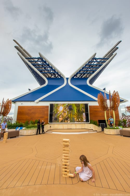 Celebrity Edge - Playing giant Jenga at the Rooftop Garden