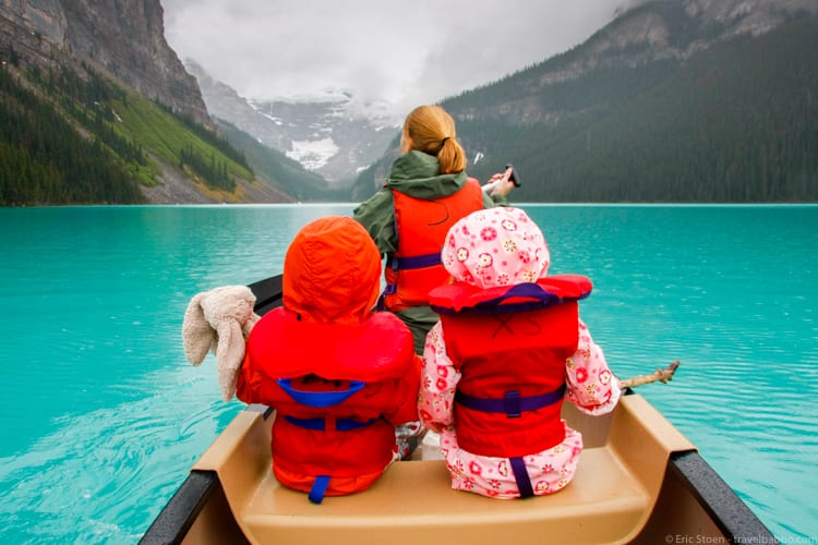 How much does a Disneyland Vacation Cost? Renting a canoe on Lake Louise in Banff National Park