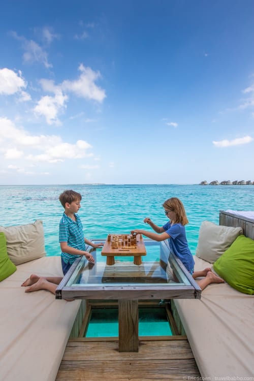 Maldives with kids - Chess on our deck