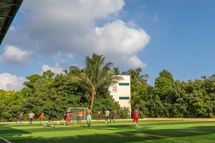 Maldives with kids - At the football pitch in the host village
