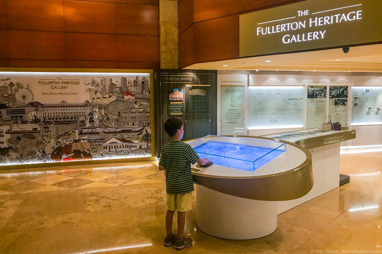 Best hotel in Singapore - The Fullerton Heritage Gallery off the lobby