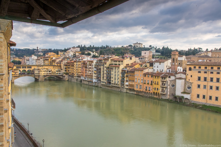 Things to do in Florence with kids - The view of the Arno and Ponte Vecchio from Antica Torre di via Tornabuoni