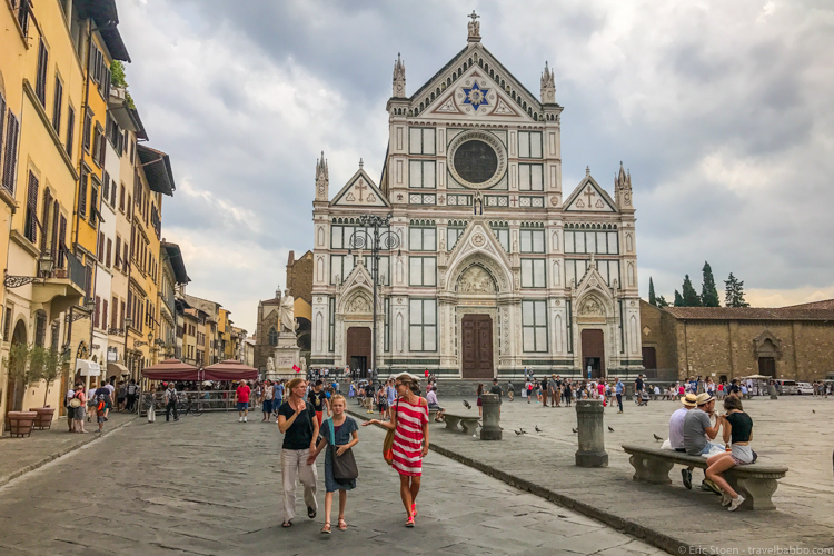 Florence with kids - Walking past Santa Croce on our gelato tour