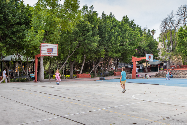 San Miguel de Allende - Playing football at Parque Benito Juarez