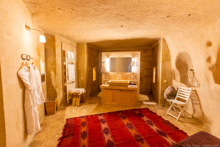 Cappadocia with Kids - Our cave bathroom. The shower had crazy good water pressure! 