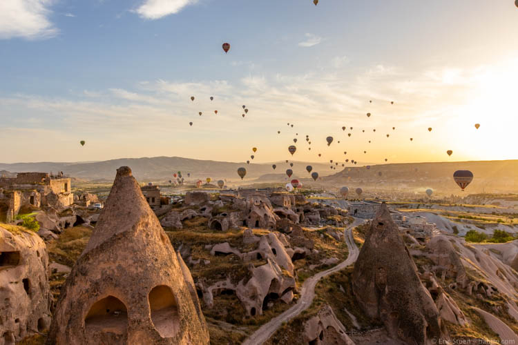 Cappadocia with Kids - Post-sunrise, balloons still going up