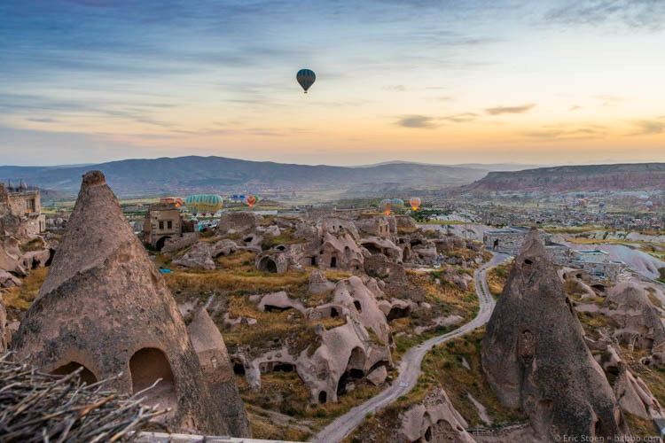 Cappadocia with Kids - Balloons getting ready to launch not far from our hotel