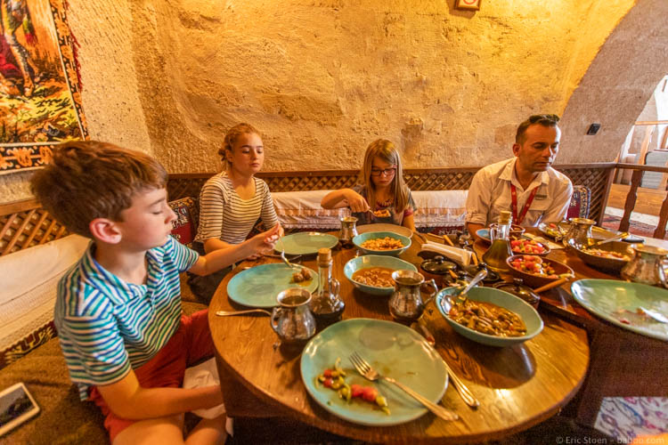 Cappadocia with Kids - Sitting on the floor at Dibek