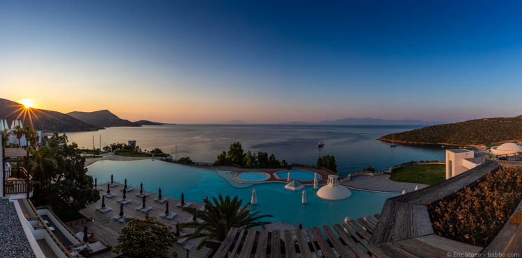 Bodrum - Sunrise from our balcony overlooking the pool