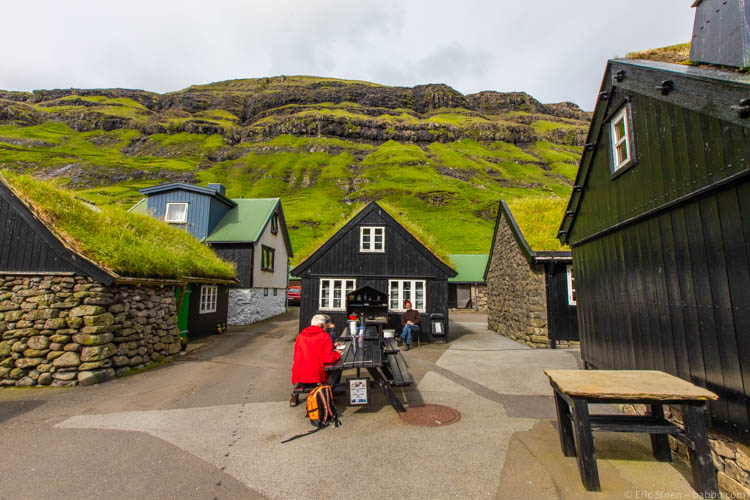 Faroe Islands - The waffle and coffee guy, with two customers, in Tjørnuvik