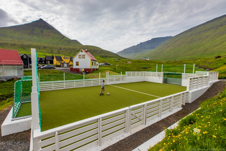 Family packing tips = We brought a soccer ball to the Faroe Islands, not even aware that every town has its own mini soccer field! We played every day.