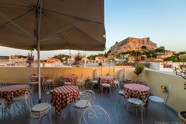 Athens Greece Acropolis - The breakfast patio at Home and Poetry in Athens