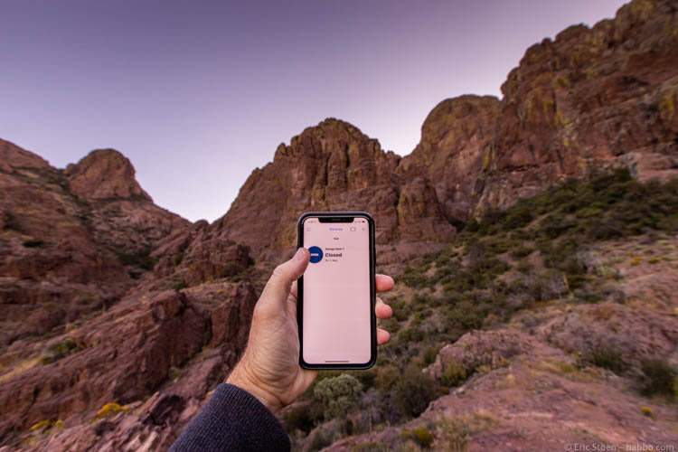 myQ Smart Garage Hub - Opening and closing the garage door while hiking in New Mexico