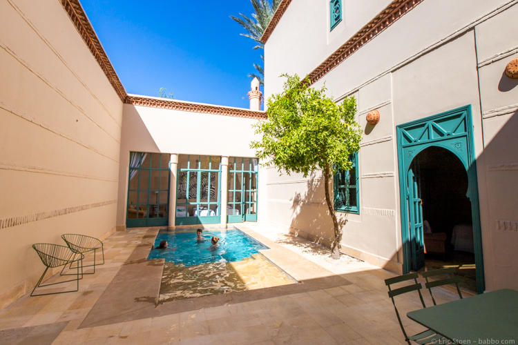 Morocco with Kids - Our rooms and pool at Les Deux Tours