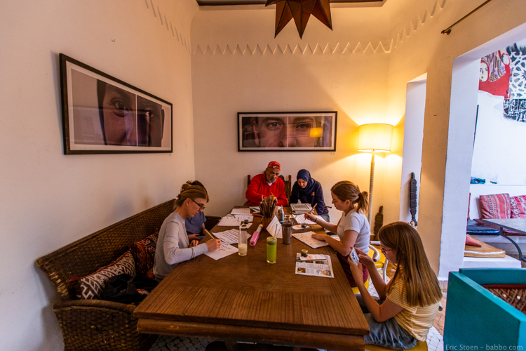 Morocco with Kids - Our calligraphy class