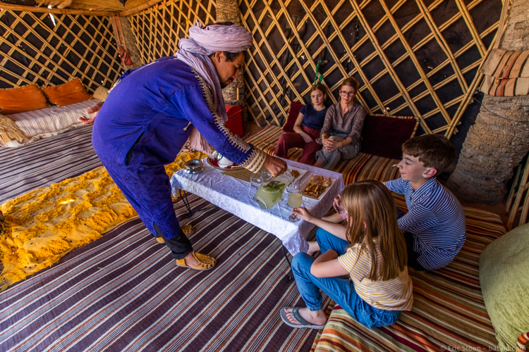 Morocco with Kids - Arrival tea (and lemonade) at Africa Luxury Camps