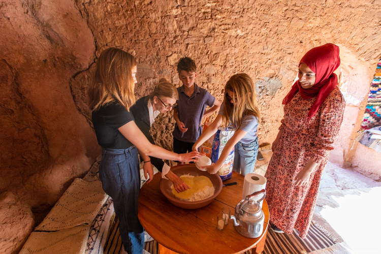 Morocco with Kids - The start of our cooking lesson - making bread
