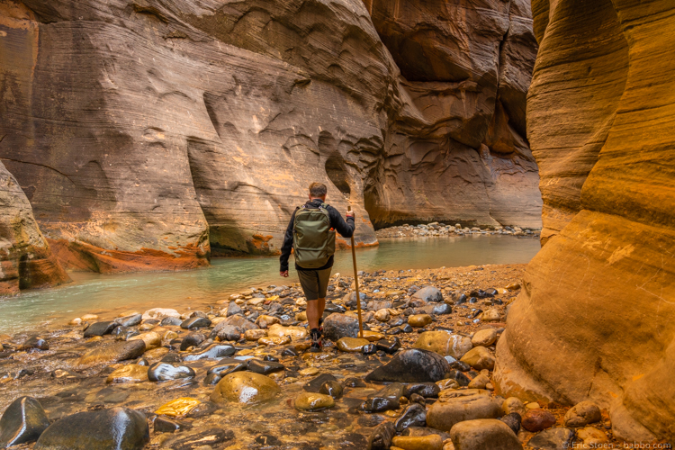 Best Christmas Presents - Hiking the Narrows in Zion National Park in my Pakt backpack