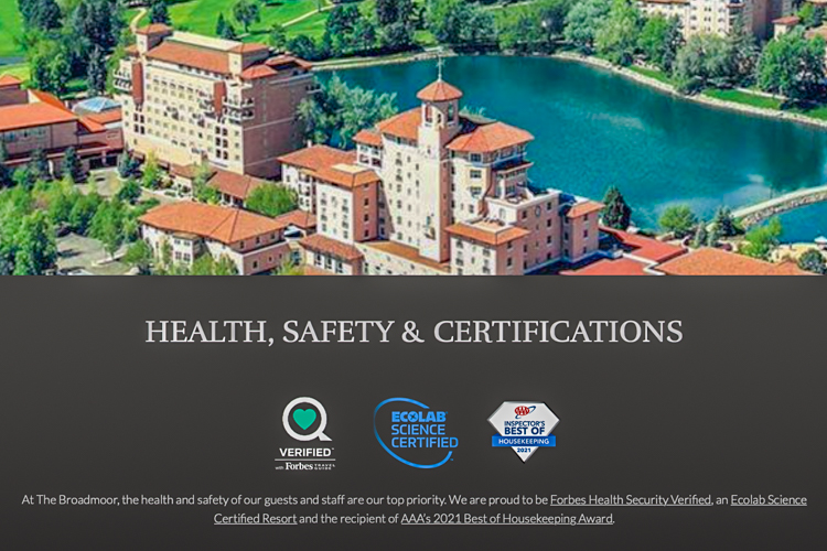 Broadmoor and Ecolab: The Ecolab Science Certified seal on the Broadmoor's website