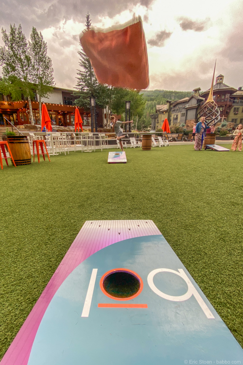 Colorado road trip - At least half of our destinations had corn hole. This was in Vail. 