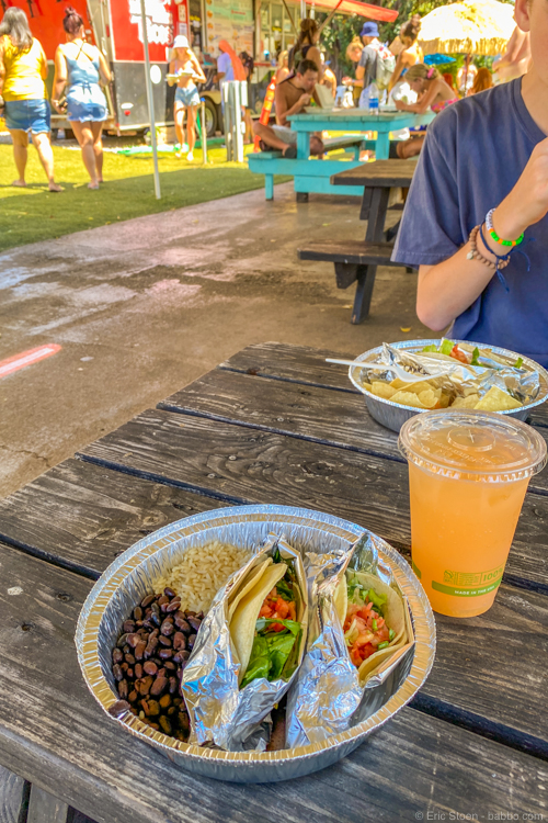 Things to do in Oahu: Fish tacos at a North Shore food truck - bland and not worth the $70 we paid for three taco plates and three lemonades. Choose better! 