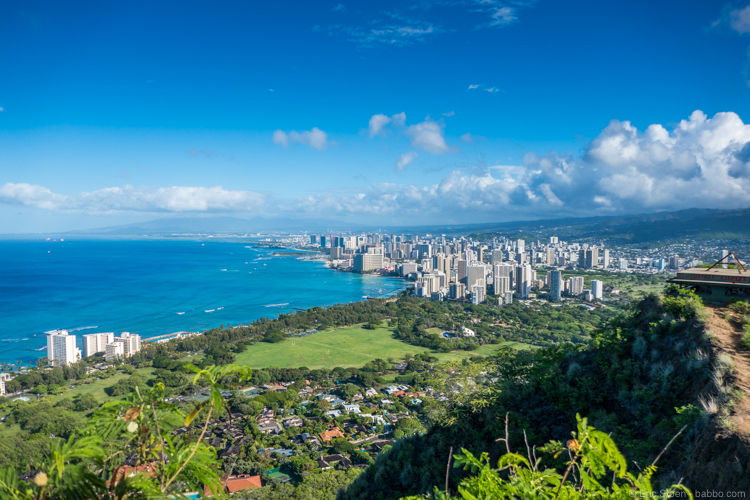 At the top of Diamond Head, looking out over Waikiki