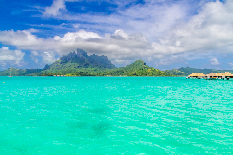 Ocean view hotels: The view from our overwater bungalow at Four Seasons Bora Bora. Colors are not enhanced! 