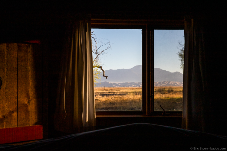 Colorado road trip - San Luis Valley - The sand dunes from my bed at Zapata Ranch
