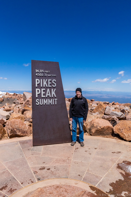 Colorado road trip - Pikes Peak - In front of the new summit sign! 