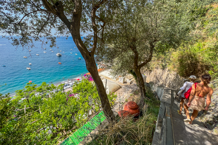 Positano Italy and the Amalfi Coast with kids - Walking down to Fornillo Beach