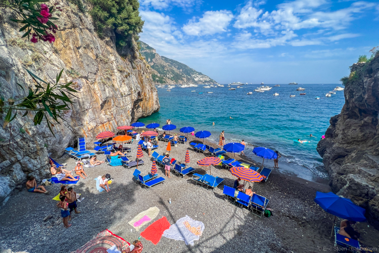 Positano Italy and the Amalfi Coast with kids - Our cove - this is as crowded as we ever saw it