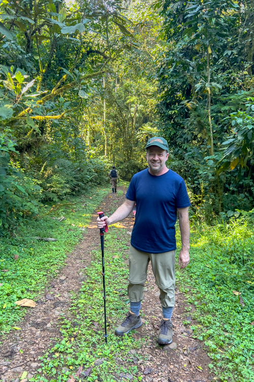 Adventurous Vacation Packing List - A long hike to get to our lodge in Uganda's Bwindi Impenetrable Forest, in my Oboz hiking boots. My pants were tucked into my socks to prevent ant bites.