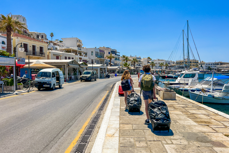 Naxos Greece - Walking through Naxos Town from the ferry to Nissaki Beach Hotel