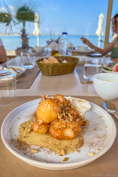 Naxos Greece - Nissaki Beach Hotel - The Greek pancakes at breakfast