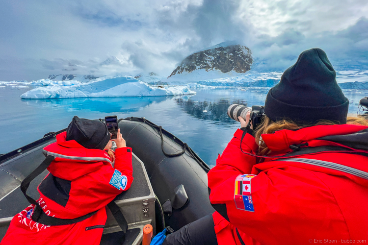 Adventures By Disney Antarctica - The kids on our Zodiac photographing the Leopard Seal