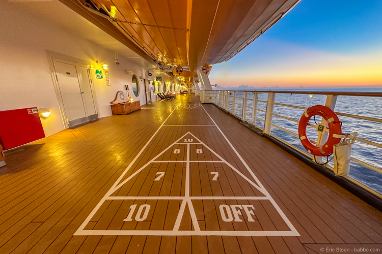 The Disney Fantasy has four shuffleboard courts and we were usually able to play when we wanted