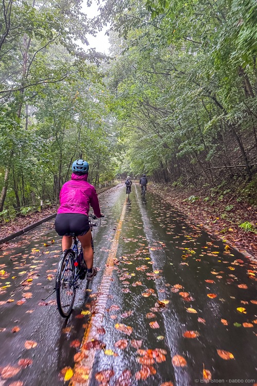Hokkaido Japan: E-biking in the rain near Lake Shikotsu