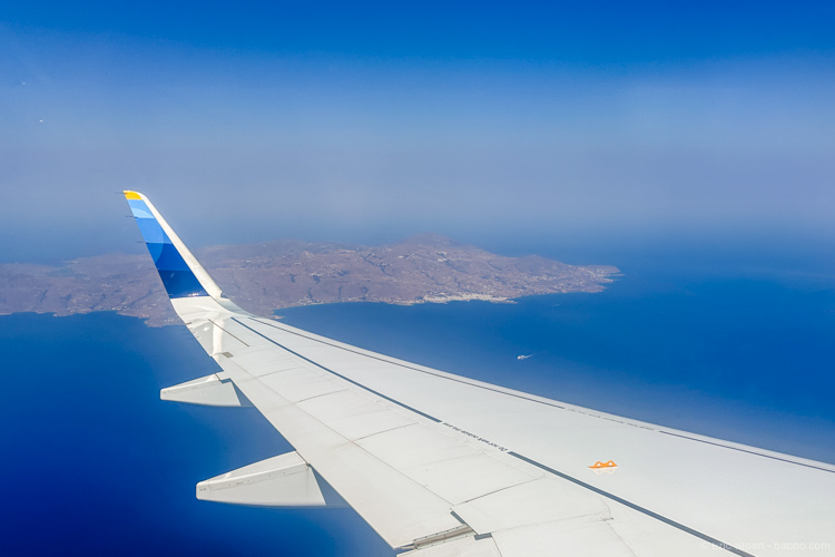 Always get a window seat when flying into the islands! This is Tinos, on the way to Mykonos. 