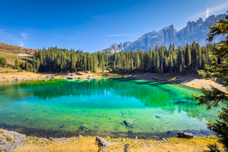 Lake Carezza. We were told that there is far more water in the spring and summer.