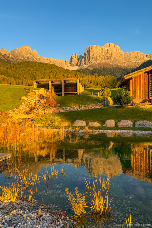 Dolomites where to stay: Cyprianerhof, looking back towards Rosengarten
