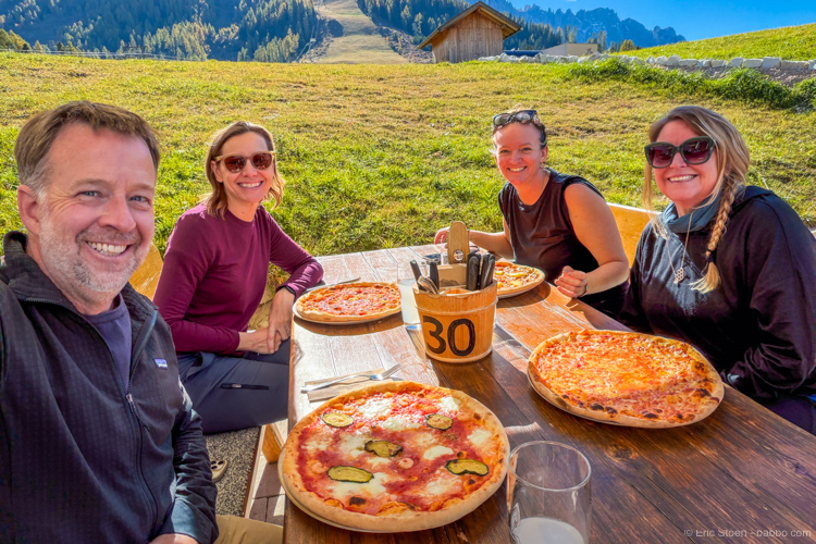 Pizza at Antermont after our Latemar hike