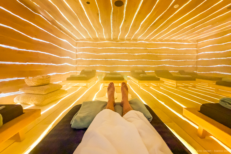 Where to stay in the Dolomites: Relaxing in the salt room at Cyprianerhof
