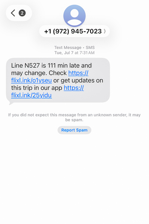 The text from FlixBus